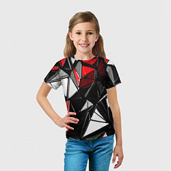 Футболка детская Красно-белые рельефные треугольники на чёрном фоне, цвет: 3D-принт — фото 2