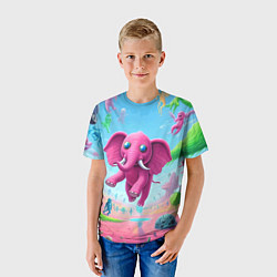 Футболка детская Парящий в воздухе розовый слон - сюрреализм, цвет: 3D-принт — фото 2