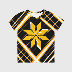 Футболка детская Жёлто-белая звезда и полосы на чёрном фоне, цвет: 3D-принт