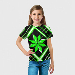 Футболка детская Зелёно-белая звезда и полосы на чёрном фоне, цвет: 3D-принт — фото 2