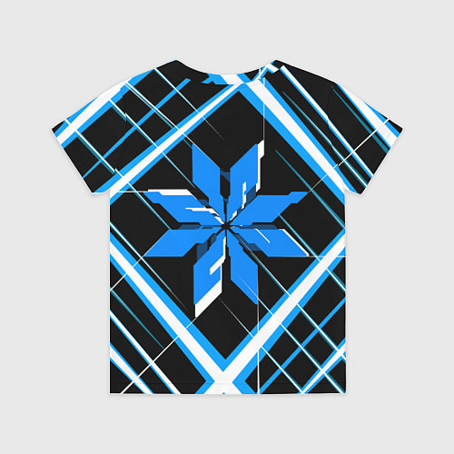 Детская футболка Сине-белая звезда и полосы на чёрном фоне / 3D-принт – фото 2