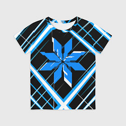 Футболка детская Сине-белая звезда и полосы на чёрном фоне, цвет: 3D-принт