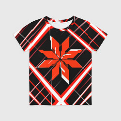Футболка детская Красно-белая звезда и полосы на чёрном фоне, цвет: 3D-принт
