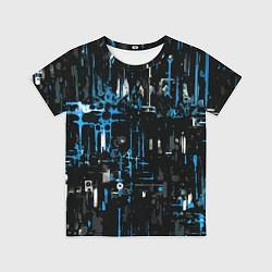 Футболка детская Бело-синяя тревожная абстракция на чёрном фоне, цвет: 3D-принт