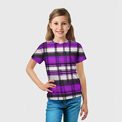Футболка детская Фиолетово-белая ткань в клетку, цвет: 3D-принт — фото 2