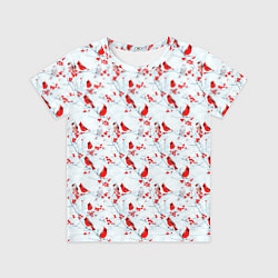Футболка детская Красны кардиналы и ягоды рябины, цвет: 3D-принт
