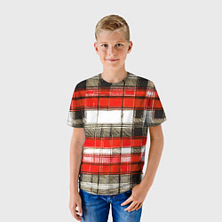 Футболка детская Чёрные полосы на красно-белом фоне, цвет: 3D-принт — фото 2