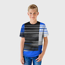 Футболка детская Белые вертикальные полосы на чёрно-синем фоне, цвет: 3D-принт — фото 2
