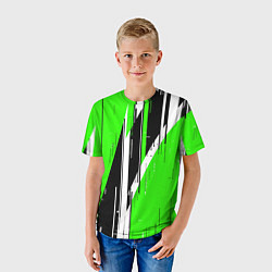 Футболка детская Чёрно-белые вертикальные полосы на зелёном фоне, цвет: 3D-принт — фото 2
