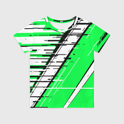Футболка детская Чёрно-белые глитч полосы на зелёном фоне, цвет: 3D-принт