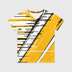 Футболка детская Чёрно-белые глитч полосы на жёлтом фоне, цвет: 3D-принт