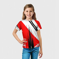 Футболка детская Вертикальные чёрные линии на красно-белом фоне, цвет: 3D-принт — фото 2
