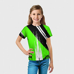Футболка детская Вертикальные чёрные линии на зелёно-белом фоне, цвет: 3D-принт — фото 2
