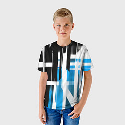 Футболка детская Чёрно-синие вертикальные и горизонтальные полосы н, цвет: 3D-принт — фото 2