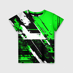 Футболка детская Diagonal black and white stripes on a green backgr, цвет: 3D-принт