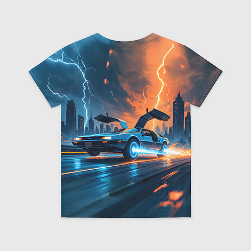 Детская футболка Автомобиль и ночные молнии / 3D-принт – фото 2