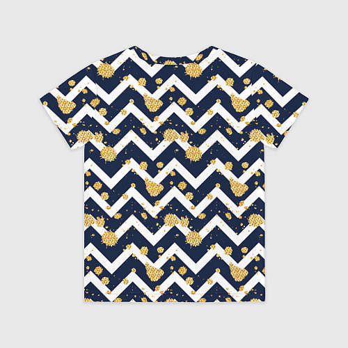 Детская футболка Золотые кляксы на фоне бело-синего паттерна / 3D-принт – фото 2