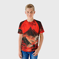 Футболка детская Япония природа в красном цвете, цвет: 3D-принт — фото 2