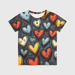 Футболка детская Разноцветные сердца, цвет: 3D-принт