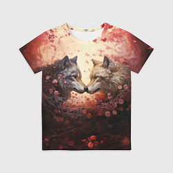 Футболка детская Волк и волчица в бутонах цветов, цвет: 3D-принт