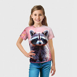 Футболка детская Енот в розовом лесу, цвет: 3D-принт — фото 2