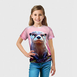 Футболка детская Выдра в розовом цвете, цвет: 3D-принт — фото 2