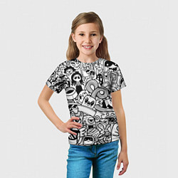 Футболка детская Black and white doddle monsters, цвет: 3D-принт — фото 2