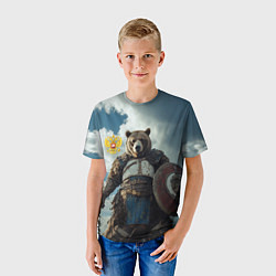 Футболка детская Русский медведь с щитом, цвет: 3D-принт — фото 2