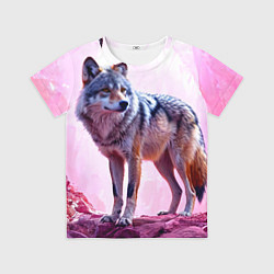 Футболка детская Волк в розовом, цвет: 3D-принт