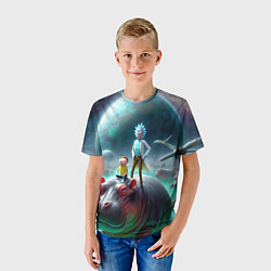 Футболка детская Рик и Морти сидят на бегемоте - нейроарт фантазия, цвет: 3D-принт — фото 2