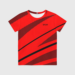 Футболка детская Sport красный с чёрным полосами, цвет: 3D-принт