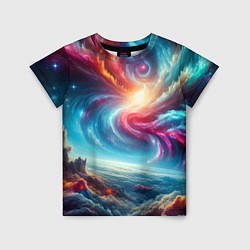 Футболка детская Fantastic neon space landscape - ai art fantasy, цвет: 3D-принт
