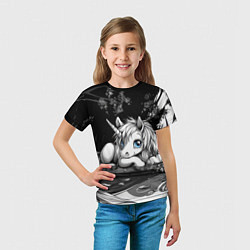 Футболка детская Белый единорог с голубыми глазами, цвет: 3D-принт — фото 2