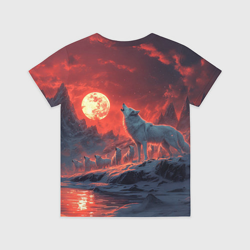 Детская футболка Белый волк воет на луну / 3D-принт – фото 2