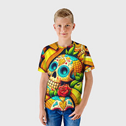 Футболка детская Colorfull skulls and bananas - pop art pattern, цвет: 3D-принт — фото 2