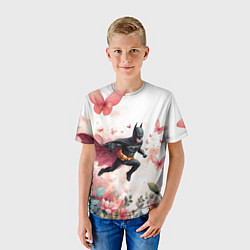 Футболка детская Бэтмен прыгает над цветами и бабочками, цвет: 3D-принт — фото 2