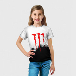 Футболка детская Monster energy чёрно белые краски, цвет: 3D-принт — фото 2