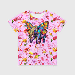Футболка детская Слон с крыльями бабочки, цвет: 3D-принт