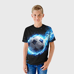 Футболка детская Футбольный мяч в синем пламени, цвет: 3D-принт — фото 2