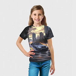 Футболка детская БМВ в вечернем городе, цвет: 3D-принт — фото 2