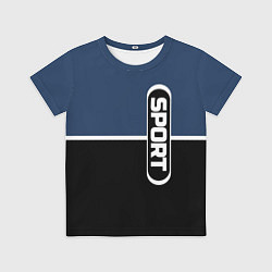 Футболка детская Sport сине-чёрный с полосой, цвет: 3D-принт