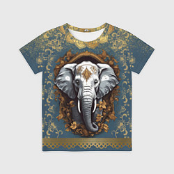 Детская футболка Слон лотос и золотая мандала