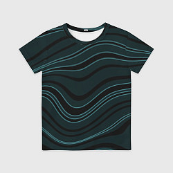 Футболка детская Тёмный синий волнистые полосы, цвет: 3D-принт