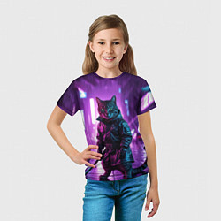 Футболка детская Котик с катаной, цвет: 3D-принт — фото 2