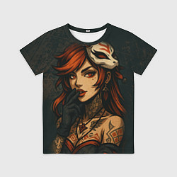Футболка детская Рыжая девушка с маской лисы дерзкий стиль, цвет: 3D-принт