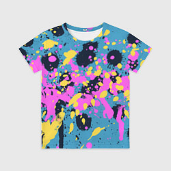 Футболка детская Брызги краски розовой желтой и темно синей, цвет: 3D-принт