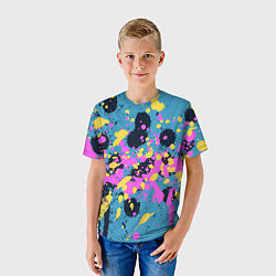 Футболка детская Брызги краски розовой желтой и темно синей, цвет: 3D-принт — фото 2