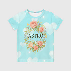 Футболка детская Astro логотип в цветочном венке, цвет: 3D-принт