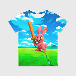 Футболка детская Розовый заяц с мечом из морковки, цвет: 3D-принт