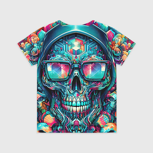 Детская футболка Кибер череп в балахоне и очках - нейроарт фантазия / 3D-принт – фото 2